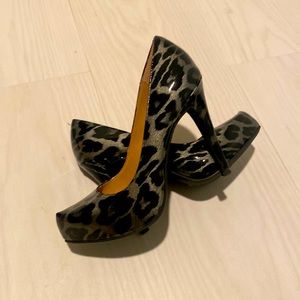 JS Black & Glittery Silver Patent Leather Platforms 7